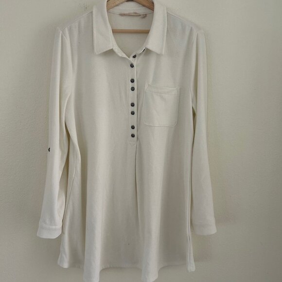 Soft Surroundings Shirt Take It Easy Roll-Tab Sleeve Knit Tunic Ivory SZL Casual - Picture 6 of 10